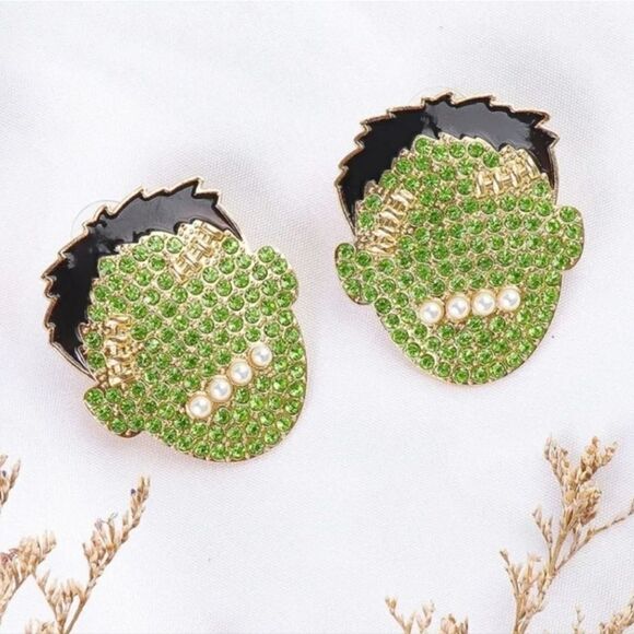 FRANKENSTEIN RHINESTONE HALLOWEEN EARRINGS - Picture 4 of 9